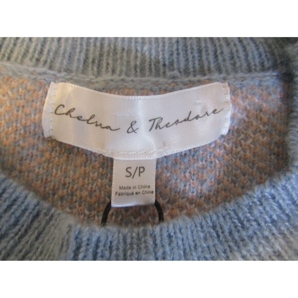 Mango Blue Floral Sweater Blue Crew Neck Knit Chelsea & Theodore NWT Size SP - Picture 7 of 8